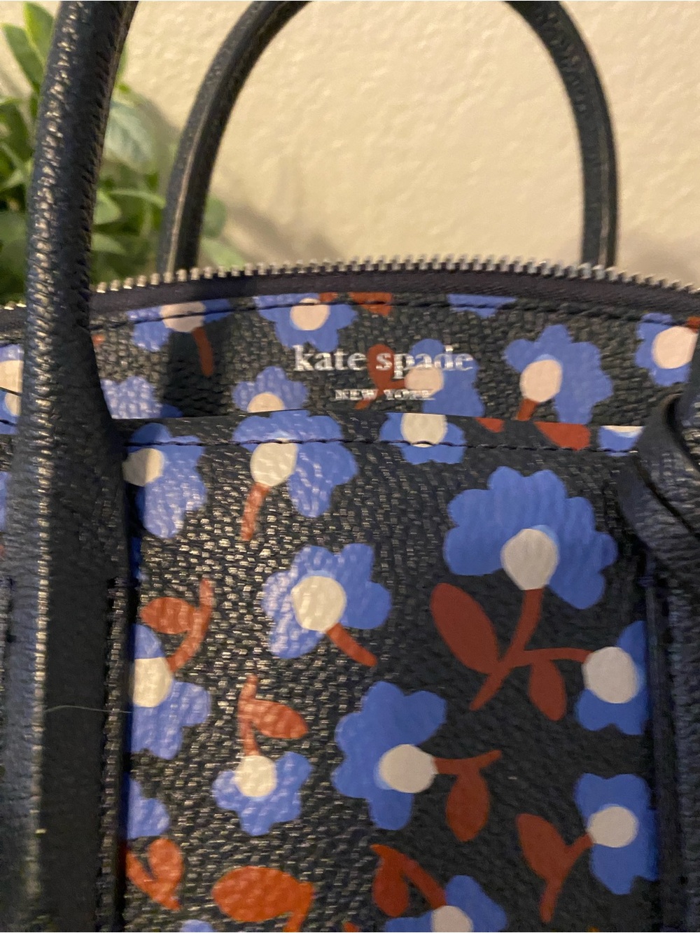 kate spade Blue Floral Small Satchel w/ adjustable detachable crossbody like new - Picture 14 of 15